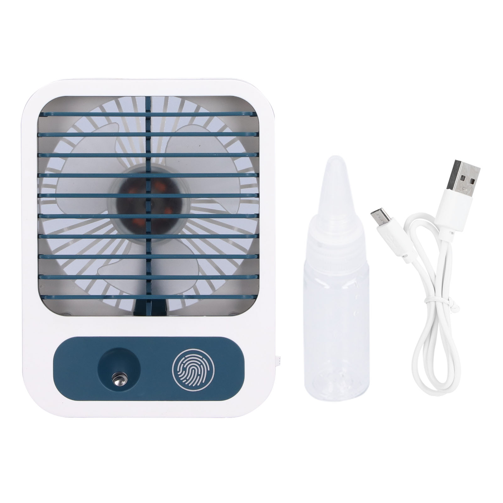Mini-ventilator/klimaanlage, Tragbar, Usb-aufladbar, Weiß/blau, Für Büro, Schlafzimmer, Studentenzimmer