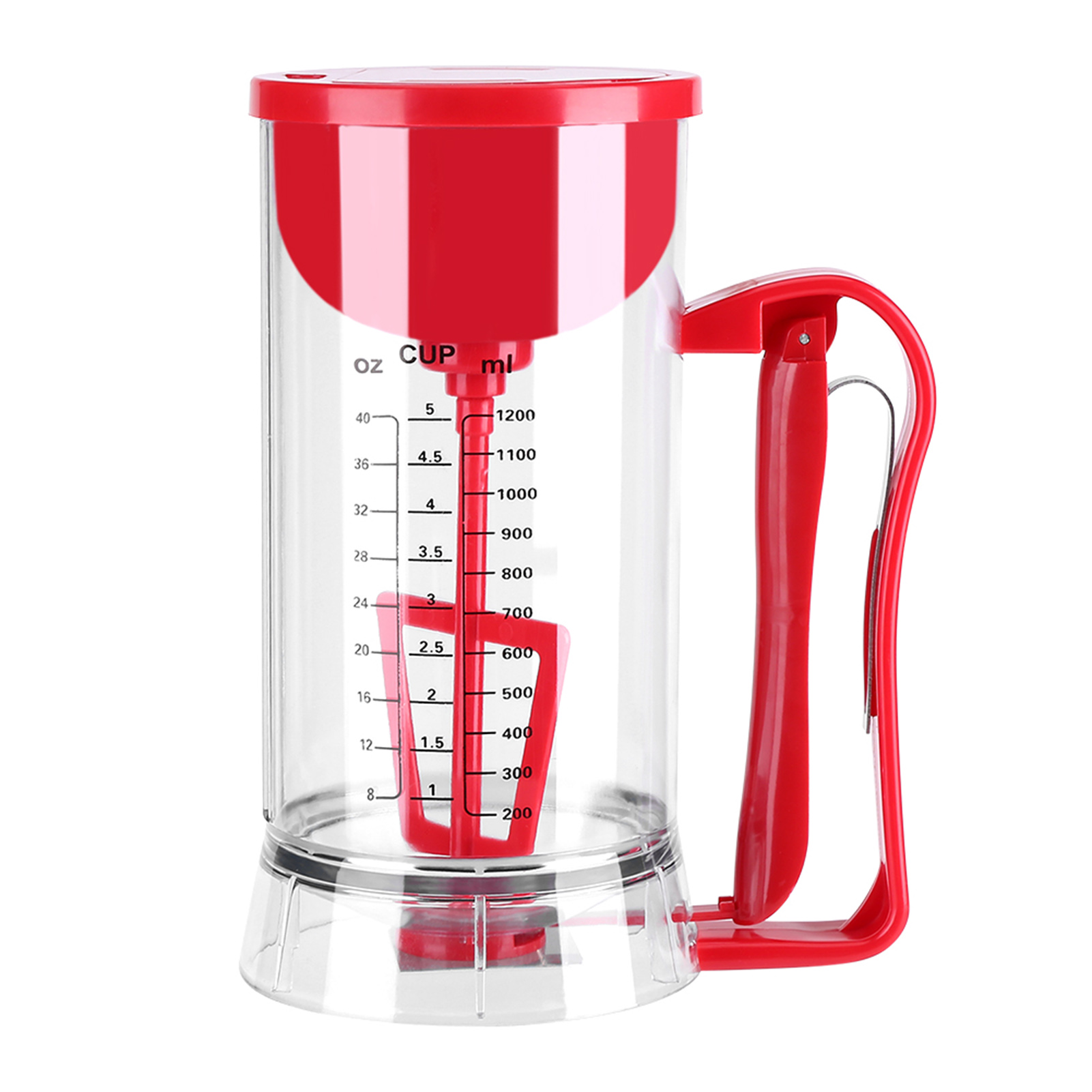 Kabelloser, Batteriebetriebener Teigportionierer/automatischer Mixer Für Pfannkuchen, Cupcakes Und Waffeln, 1200 Ml, Transparentes Rotes Abs