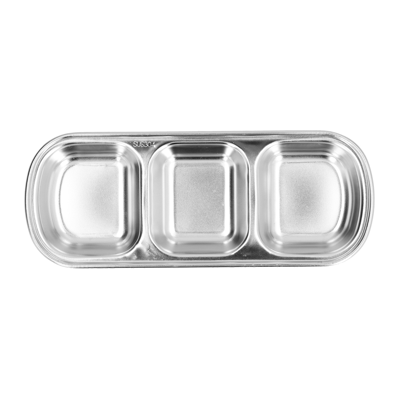 Verdickte Edelstahl-gewürzplatte Mit Fächern Für Hot-pot-soße Und Snacks, 3 Fächer, Für Die Kantine