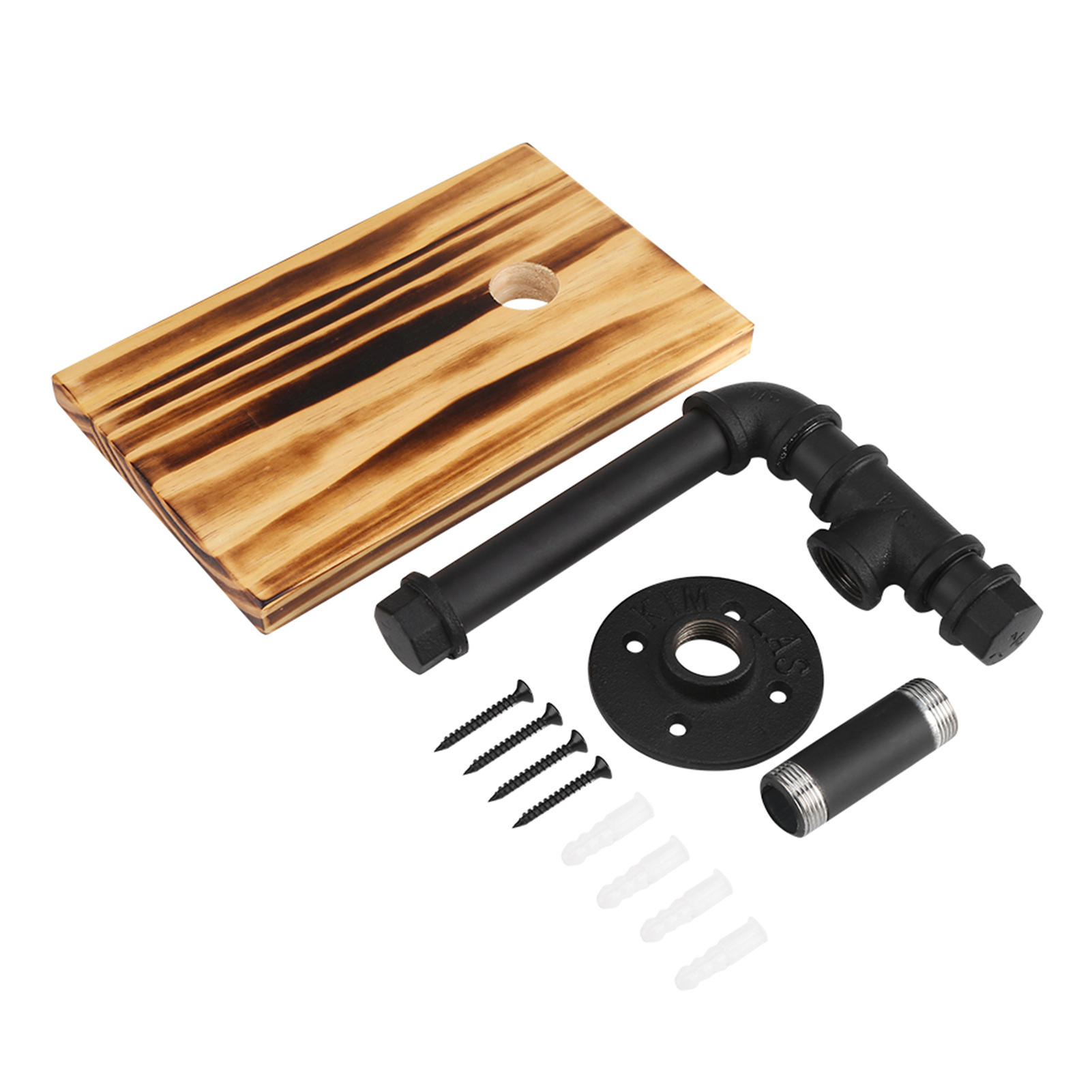 Wandmontierter Toilettenpapierhalter Aus Eisen Mit Schwarzem Holzregal, 24 X 15 Cm, Für Bad Und Küche