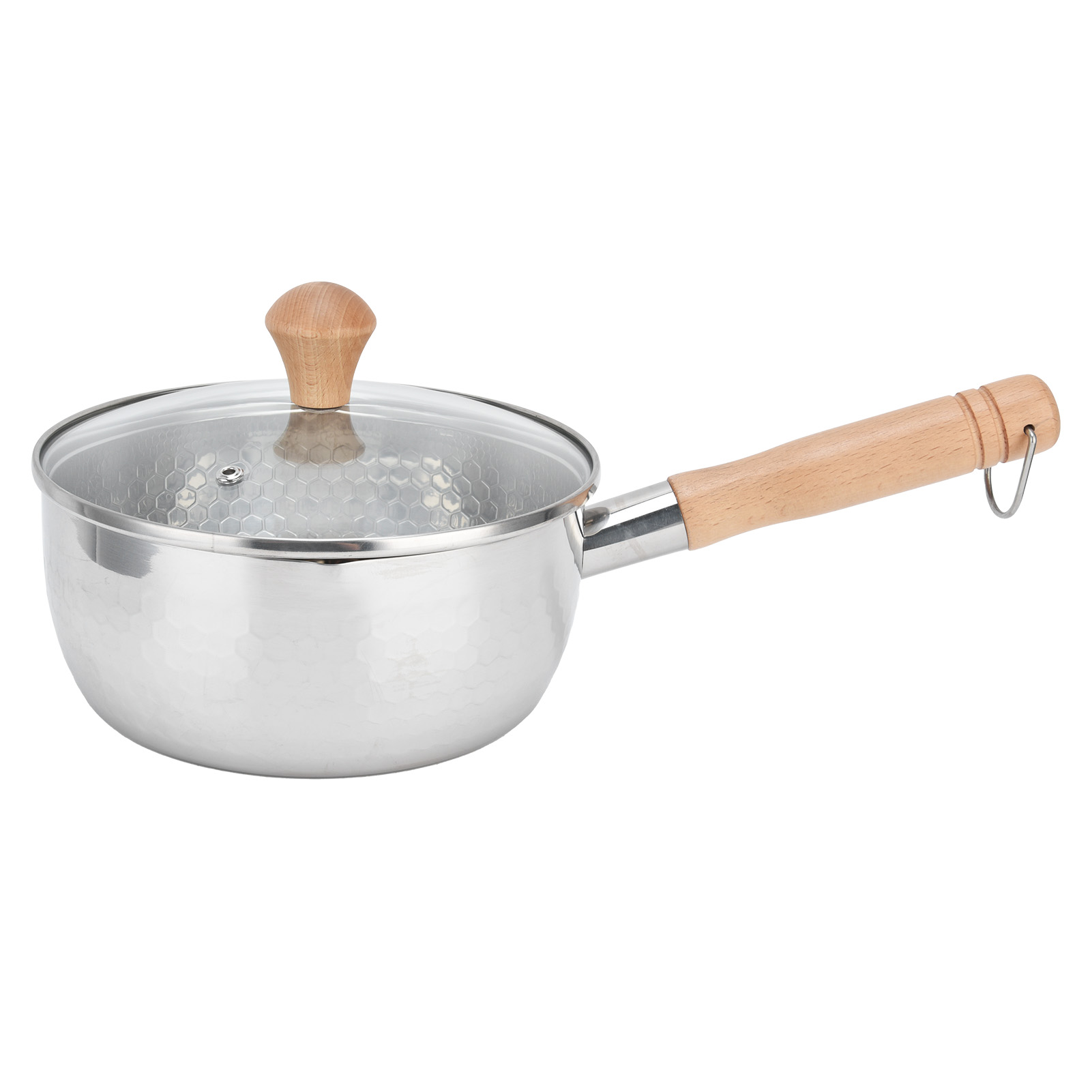 Stielkasserolle Aus Edelstahl 304 Mit Einem Griff Und Deckel, Stielkasserolle Mit Ausgießer, Griff Aus Buchenholz, Für Die Küche