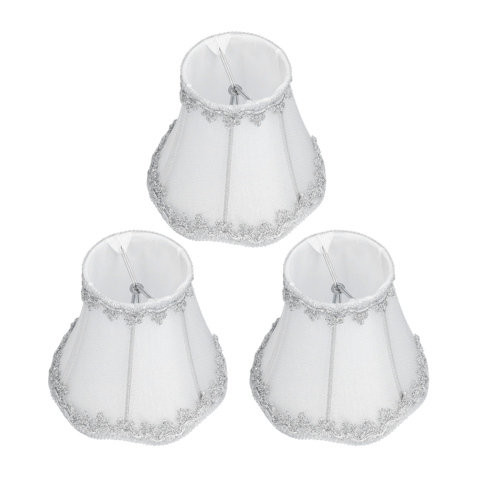 Set Mit 3 Modernen E14-kerzenclip-lampenschirmen Für Kronleuchter Zur Inneneinrichtung, Silberfarbener Stoff, 13 X 12 X 8 Cm
