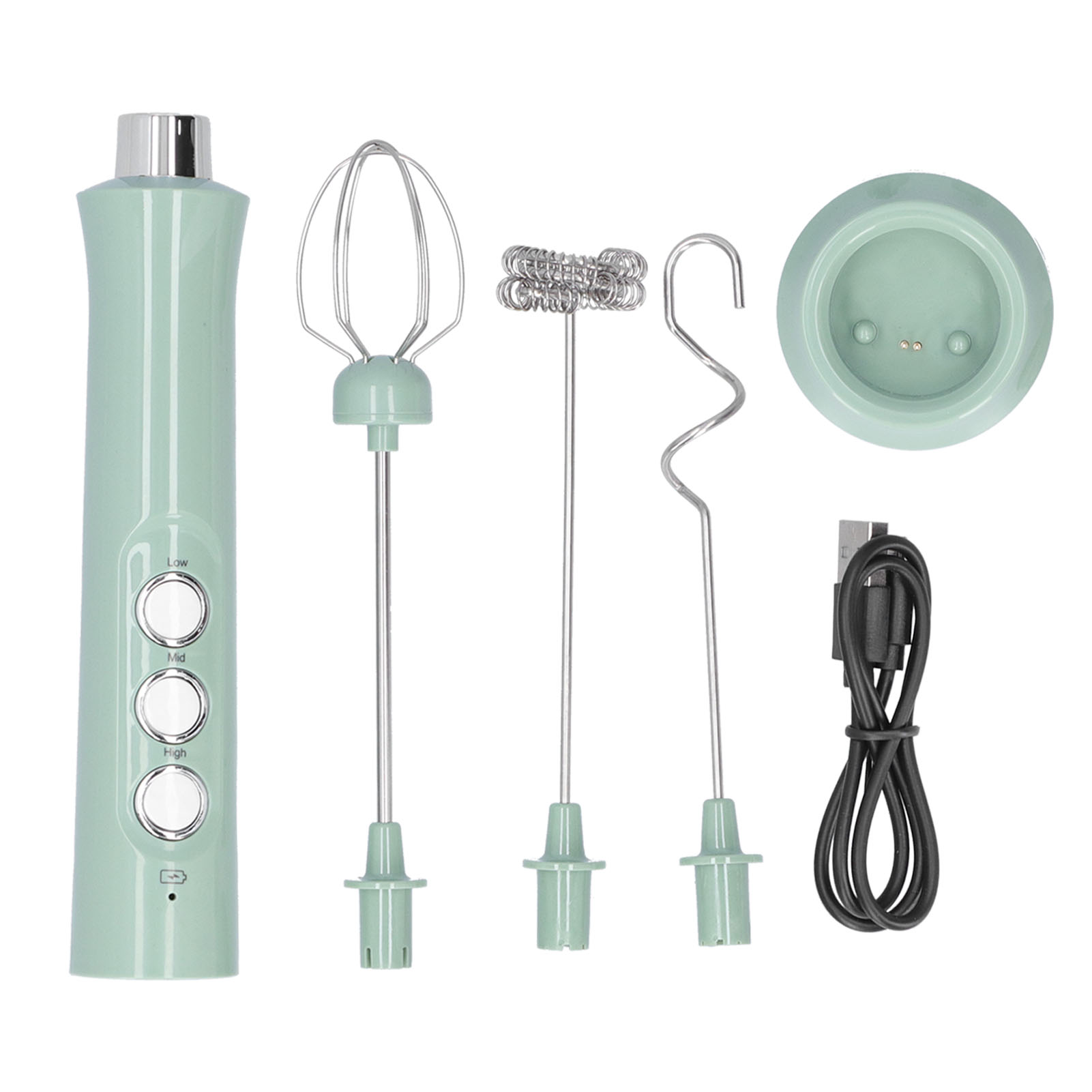 Elektrischer Handmixer Mit 3 Geschwindigkeitsstufen, Usb-ladefunktion, 1200-mah-akku, Milchaufsatz Mit 3 Rühraufsätzen Für Die Zubereitung Von Speisen Zu Hause