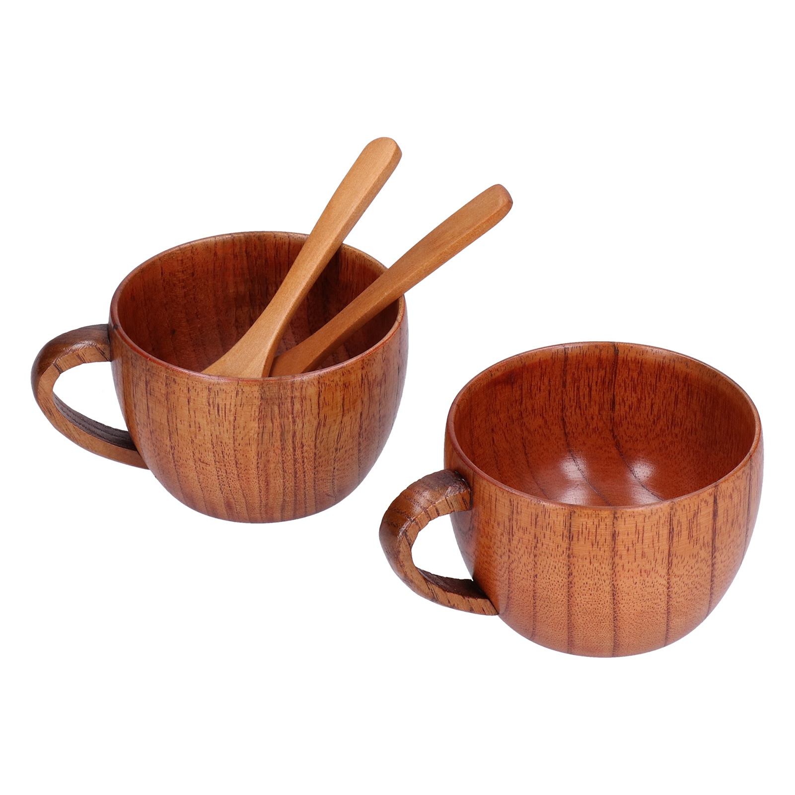 Handgefertigter Bierkrug Aus Jujube-holz, Antike Kaffee-/latte-tasse Mit Löffel, 2er-set, Perfekt Für Geburtstage, Bars Oder Zuhause.
