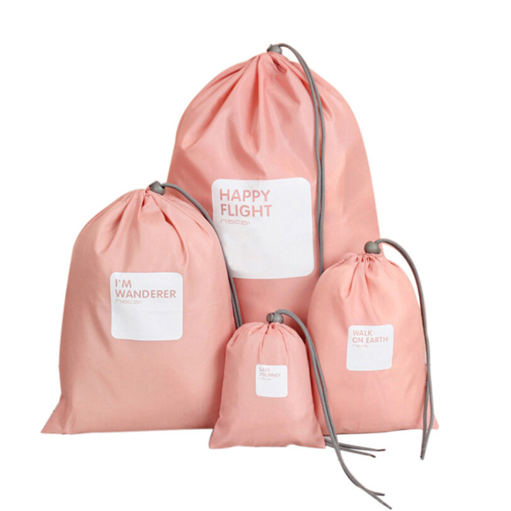 Set Mit 4 Pinkfarbenen, Wasserdichten Nylon-reisebeuteln Mit Kordelzug Zur Aufbewahrung Von Kleidung, Schuhen, Accessoires Und Zur Kofferorganisation