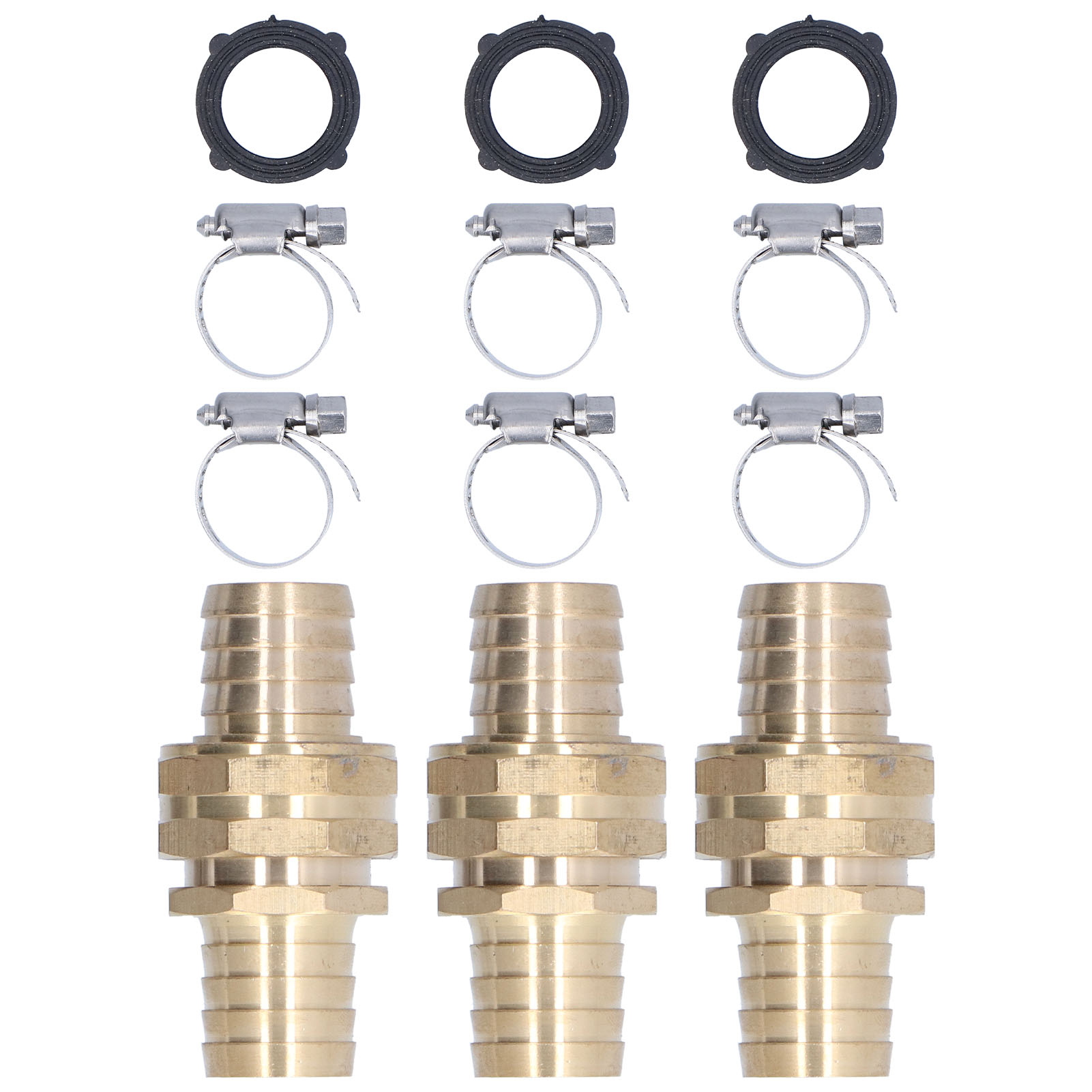 Set Aus 3 Messing-anschlussstücken (männlich Und Weiblich, 3/4 Zoll) Zur Reparatur Von 3/4- Oder 5/8-zoll-gartenschläuchen, Mit 6 Klemmen Und 3 Unterlegscheiben