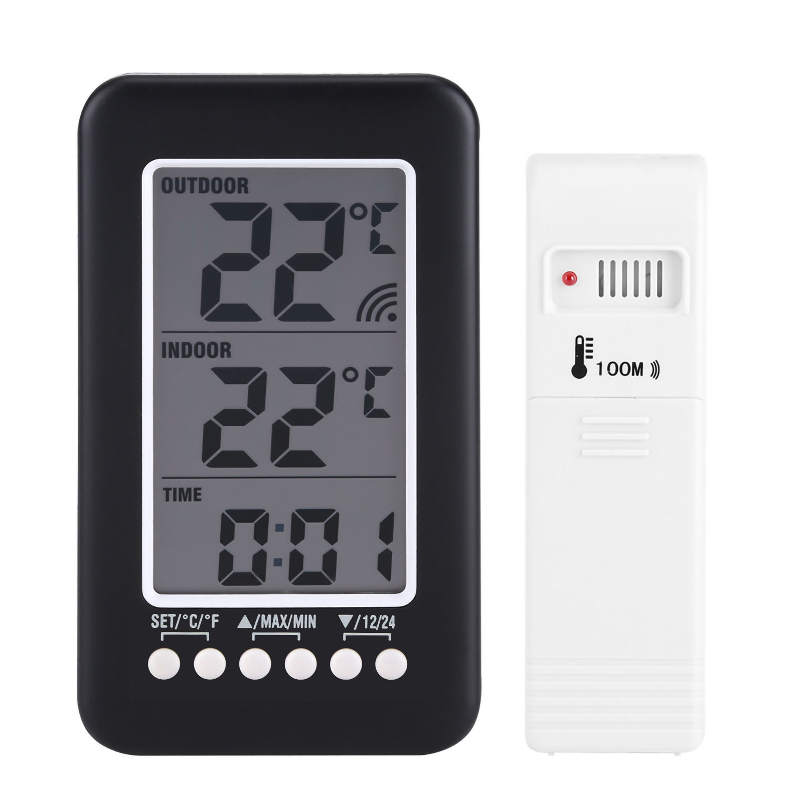 Kabelloses Digitales Innen-/außenthermometer Mit Uhr Und Sender, Lcd-display