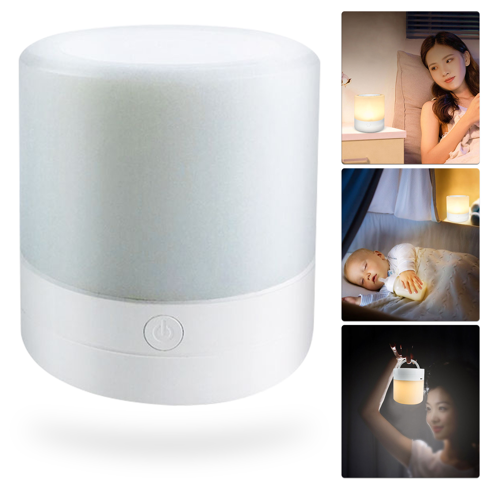 Tragbare Led-nachttischlampe, Weißes Abs, 7,2 X 7,2 Cm, Berührungssensor, Verschiedene Farben, Einstellbare Helligkeit, Für Drinnen Und Draußen Geeignet, 24 Stunden Akkulaufzeit, 3,7 V 1200 Mah, Mit K