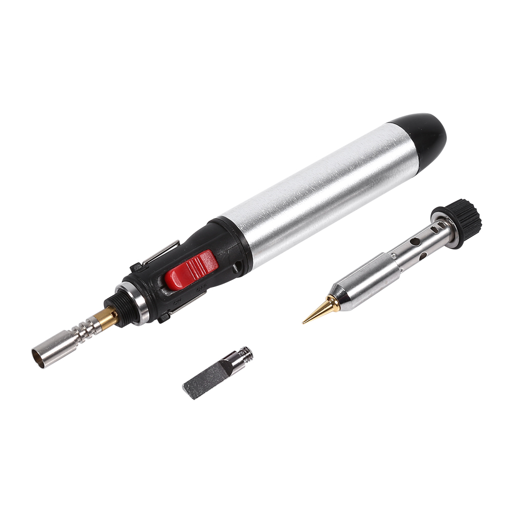 4-in-1 Akku-lötkolben-set Mit Butangas, 4 Lötspitzen, Einstellbarer Temperatur (250–450 °c), Griff Aus Aluminiumlegierung, Flexiblem Fuß, 12 Ml, 1,9 X 16,7 Cm, 85 G