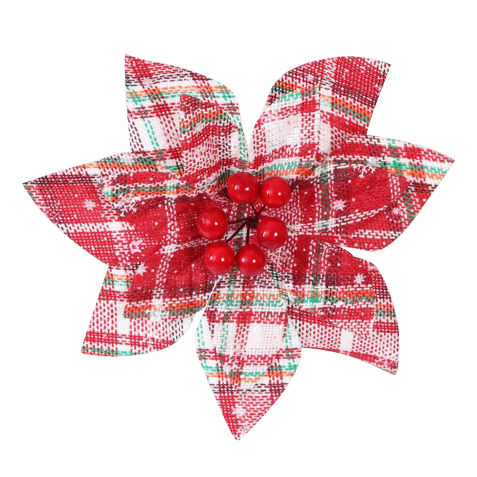 Künstliche, Rot-weiß Karierte Weihnachtssternblüten Für Weihnachtsbaum, Girlande, Hochzeit, Party Und Festtagsdekoration, 16,8 Cm, 1 Stück