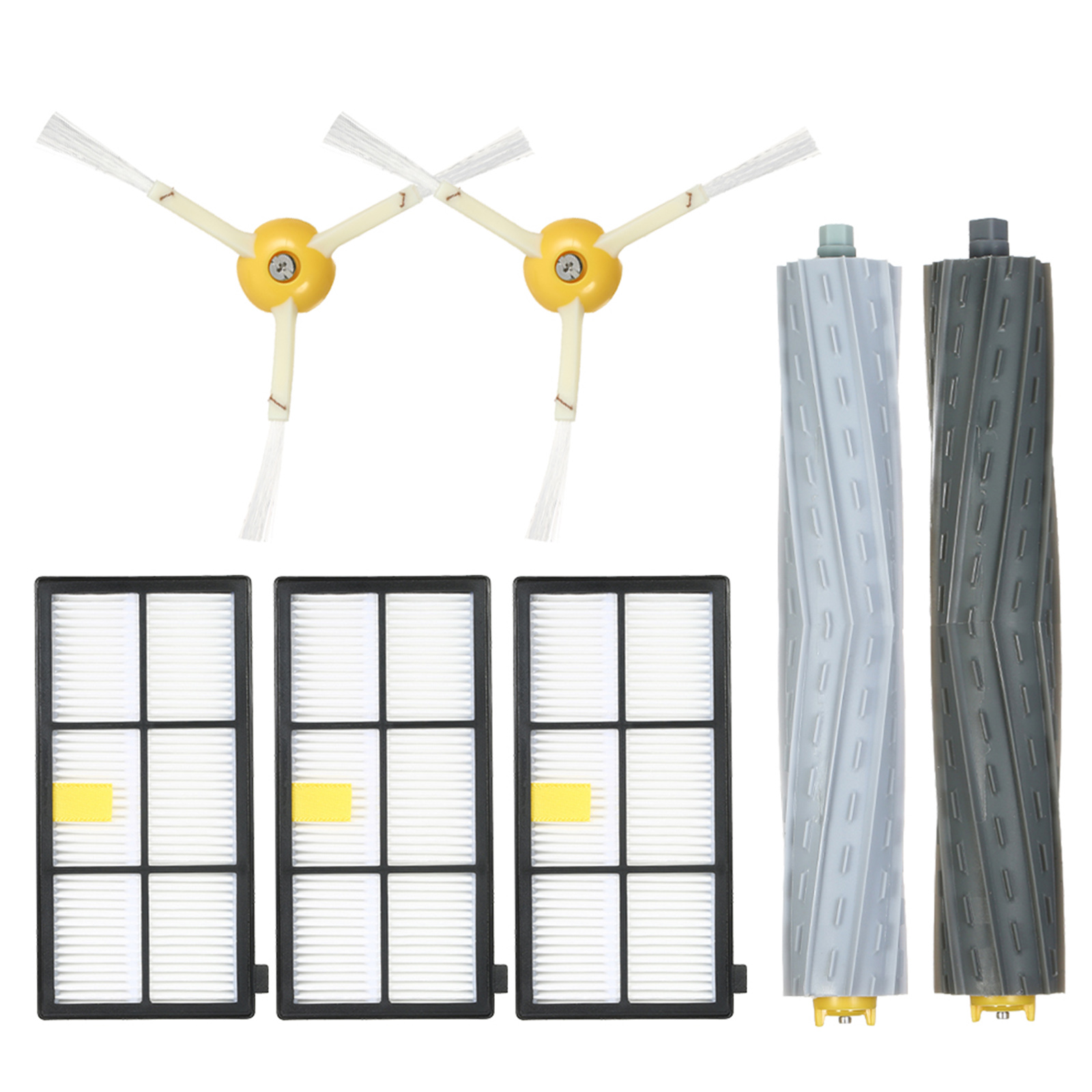 Set Mit 7 Ersatzteilen Für Irobot Roomba Staubsauger Der Serien 800 Und 900 (805, 860, 861, 864, 866, 870, 880, 890, 891, 894, 960, 961, 964, 966, 980) – Verwicklungsfreier Staubbehälter + Seitenbürst