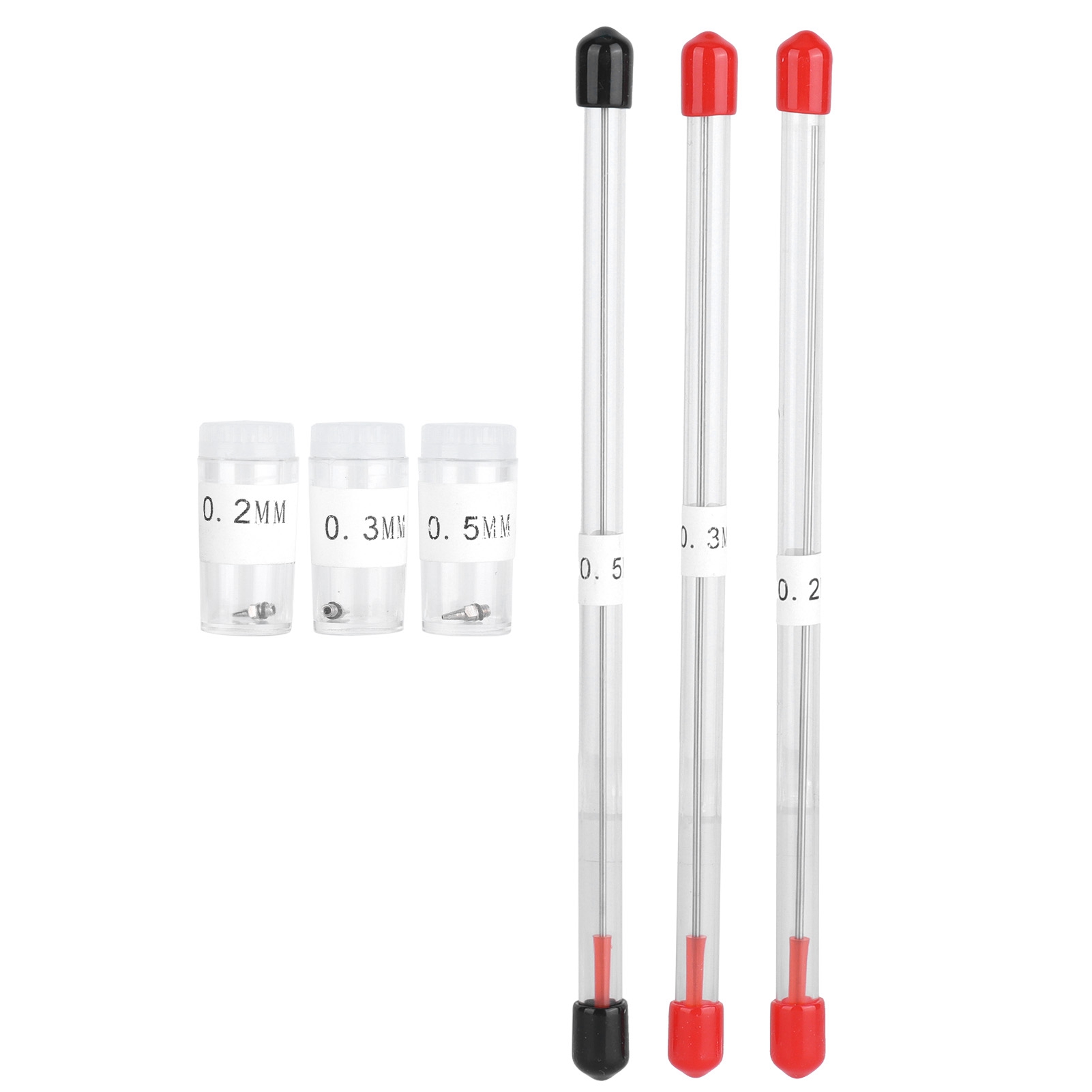 Ersatznadeln Und -düsen Für Airbrush-pistolen, 0,2/0,3/0,5 Mm Düsen, Edelstahl + Kunststoff, 3 Nadeln Und 3 Düsen Mit Aufbewahrungsboxen