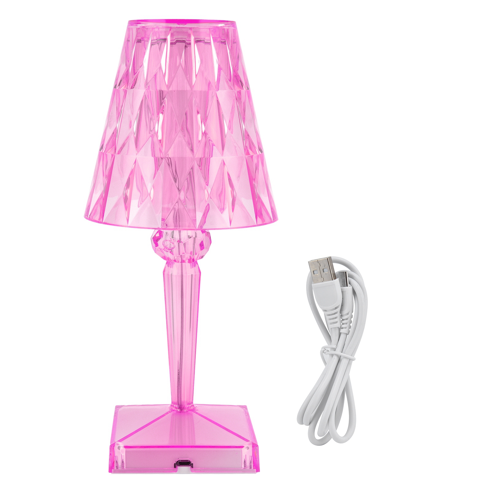 Kristall-led-prismen-tischleuchte, Transparent, Kabelloser Usb-dimmer, 26 X 12 Cm, Innenbeleuchtung, Rosa