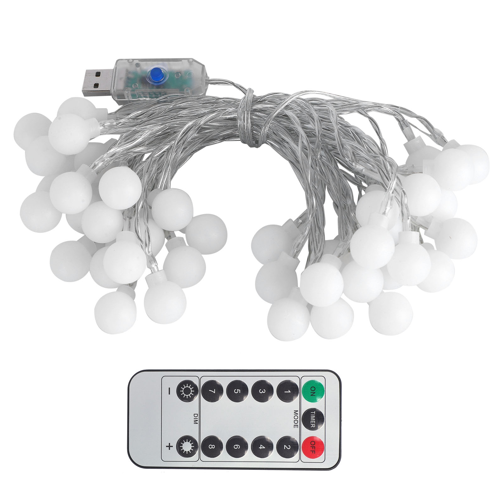 Lichterkette Mit 40 Led-kugeln (1 Cm Durchmesser), 6 M Kabel, Usb-stromversorgung, 8 Modi, Für Den Innen- Und Außenbereich Geeignet, Schutzart Ip44, Warmweißes Licht, Mit Fernbedienung