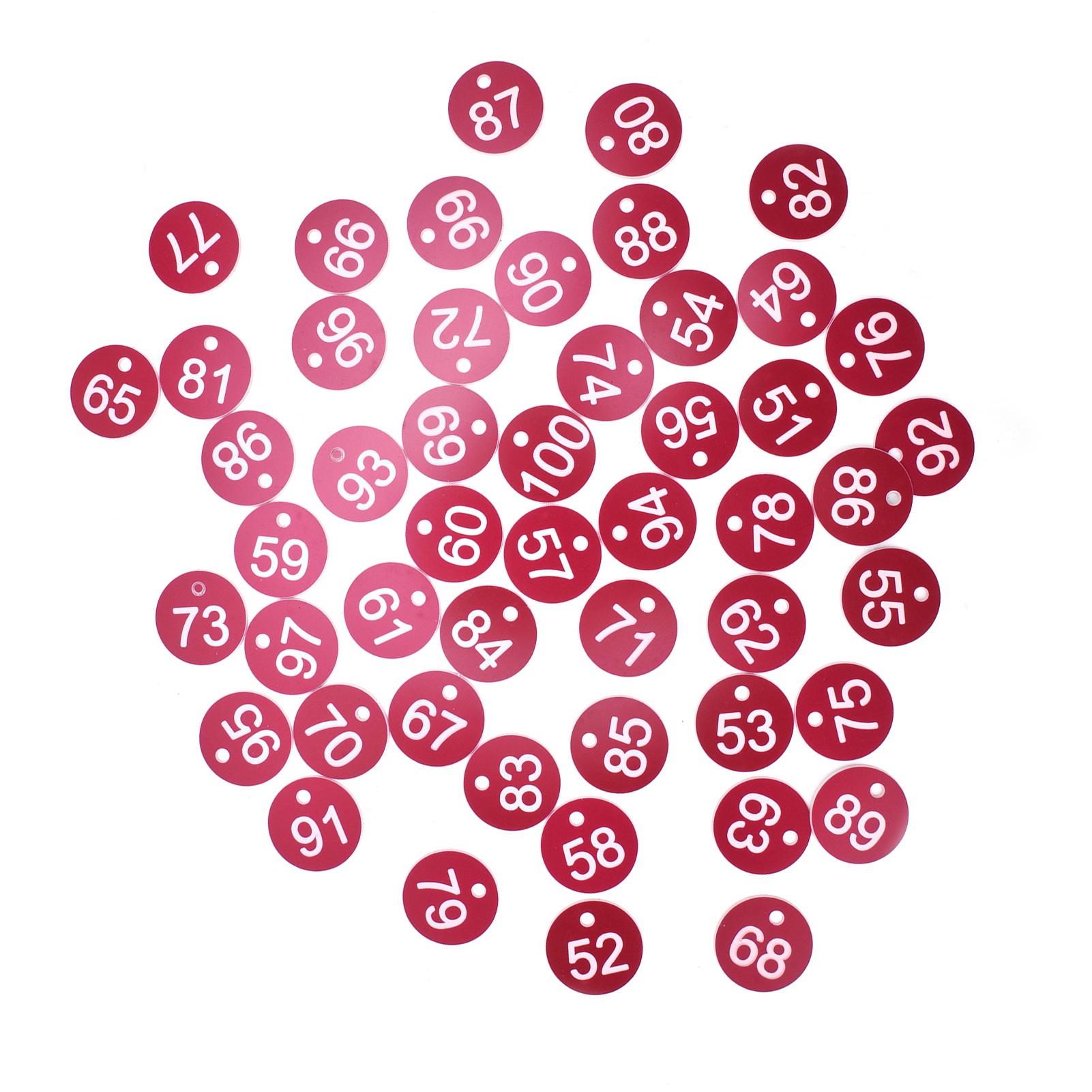 Packung Mit 50 Nummerierten Roten Abs-etiketten (51-100) Für Viehzucht, Imkerei Und Landwirtschaft (3,6 Cm)