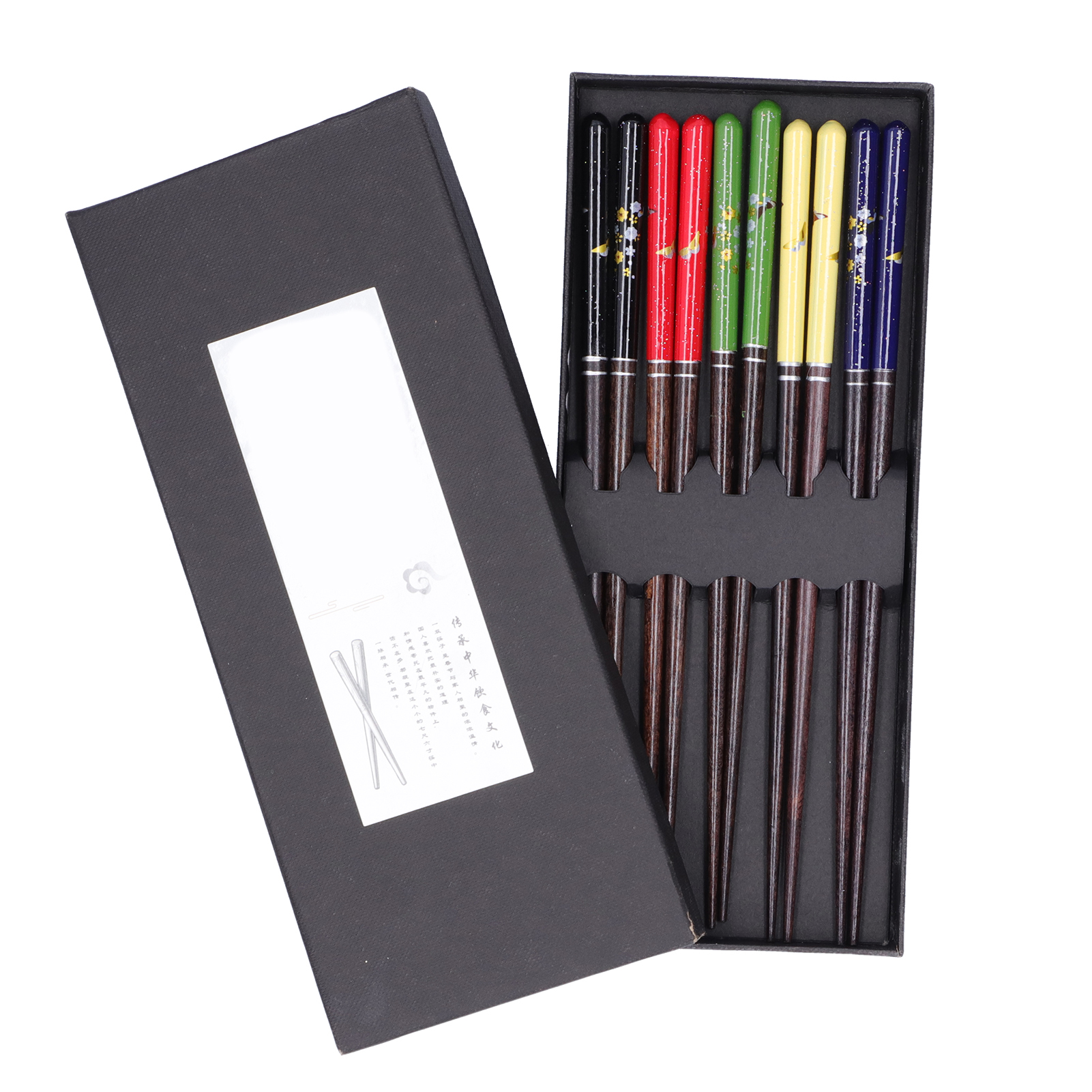 Japanische Essstäbchen Aus Zhennan-phoebe-holz, 5 Paar, Wiederverwendbar, Rutschfest, Mit Geschenkbox, Rot/blau/gelb/schwarz/grün, 23 Cm