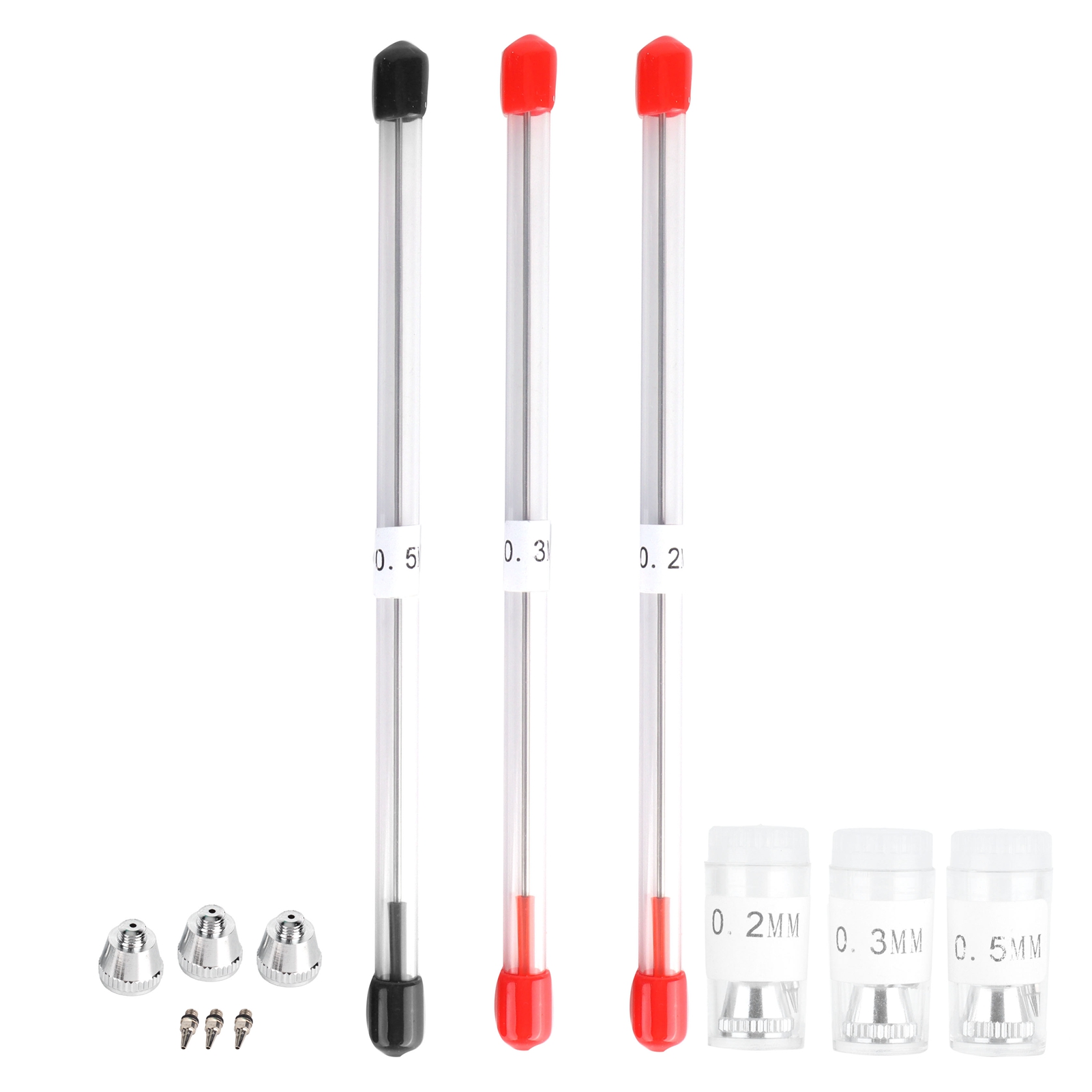 Ersatzdüsen-, Nadel- Und Kappen-set Für 0,2/0,3/0,5-mm-airbrushes, Aus Edelstahl Und Kunststoff, Für Spritzpistolen, Enthält 3 Düsen, 3 Nadeln, 3 Kappen Und 6 Etuis.