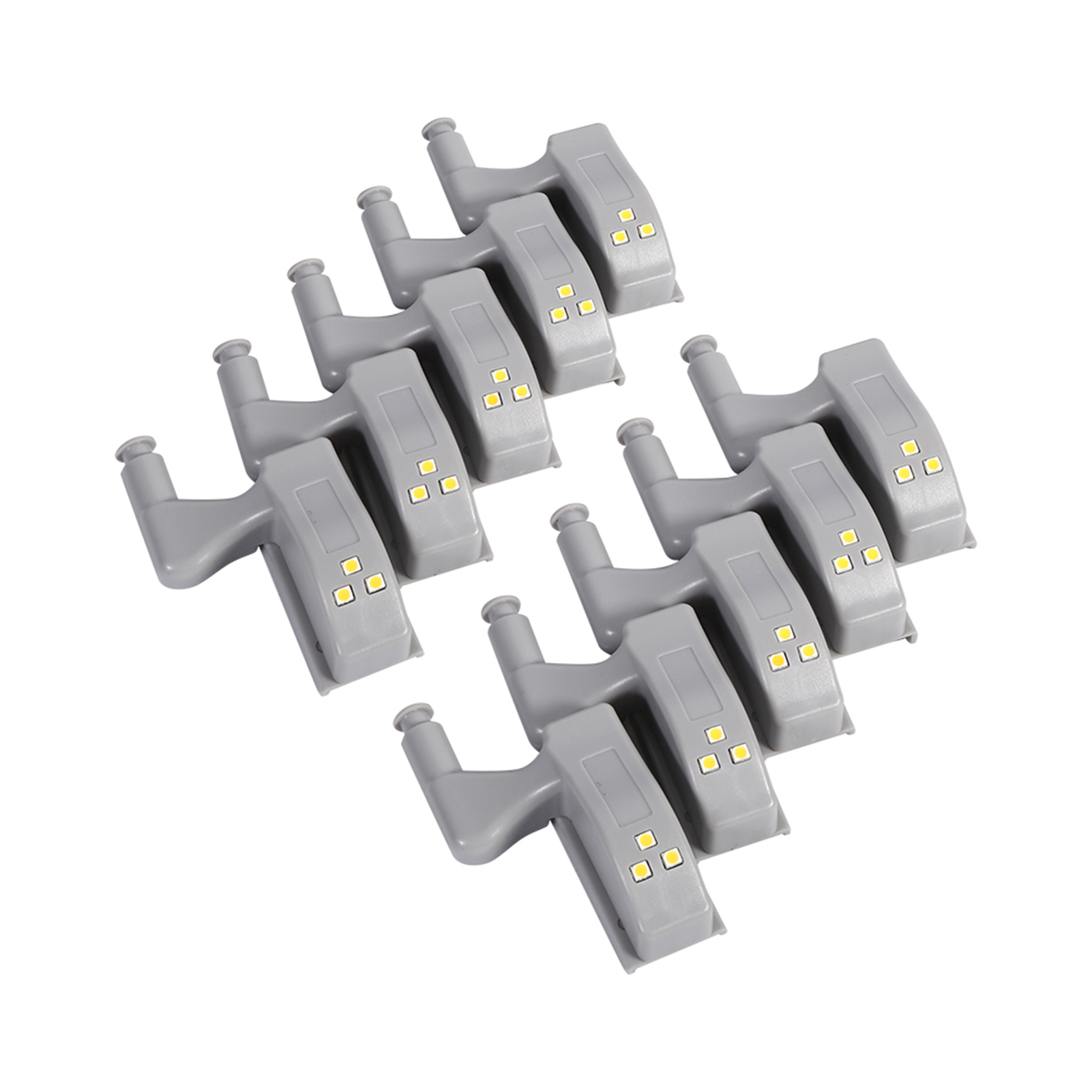 Set Mit 10 Led-leuchten Für Möbelscharniere, Schränke, Kleiderschränke, Küchen Und Wohnräume, Abs-grau, 3 Leds, 12 V 23 A, Warmweiß