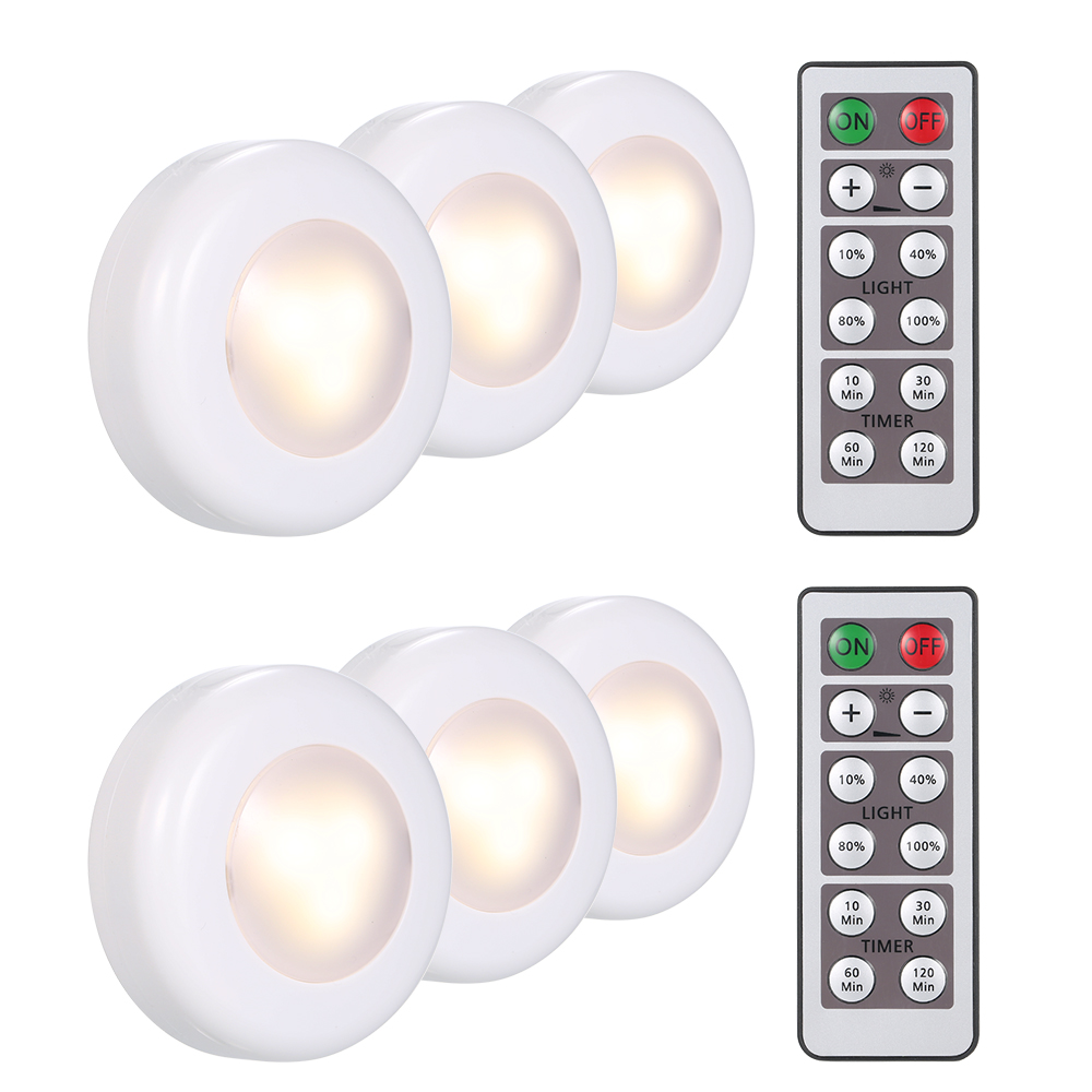 Set Aus 6 Led-einbaustrahlern Zur Unterbaubeleuchtung Mit Fernbedienung, Einstellbarer Helligkeit, Dimmer Und Timer Für Ankleidezimmer, Kleiderschränke Und Küchen.