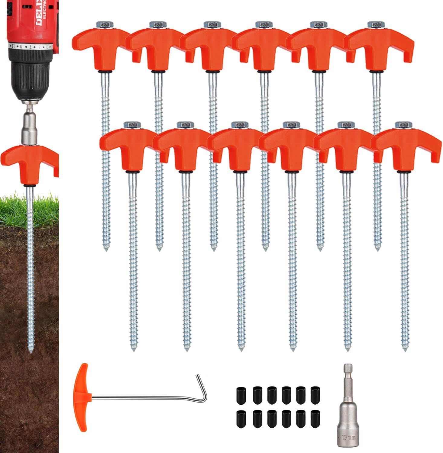 Heringe, Robuste Gewindeanker, Metallheringe Mit Sechskantkopf (12er-packung) (orange)