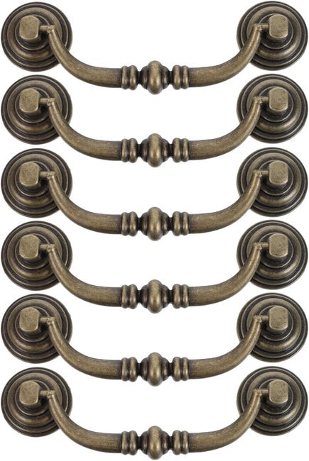 Ein Set Aus 6 Vintage-möbelgriffen Im Landhausstil, 96 Mm Lochabstand, Doppelloch-metallschubladengriffe, Antikgelbe Oberfläche.