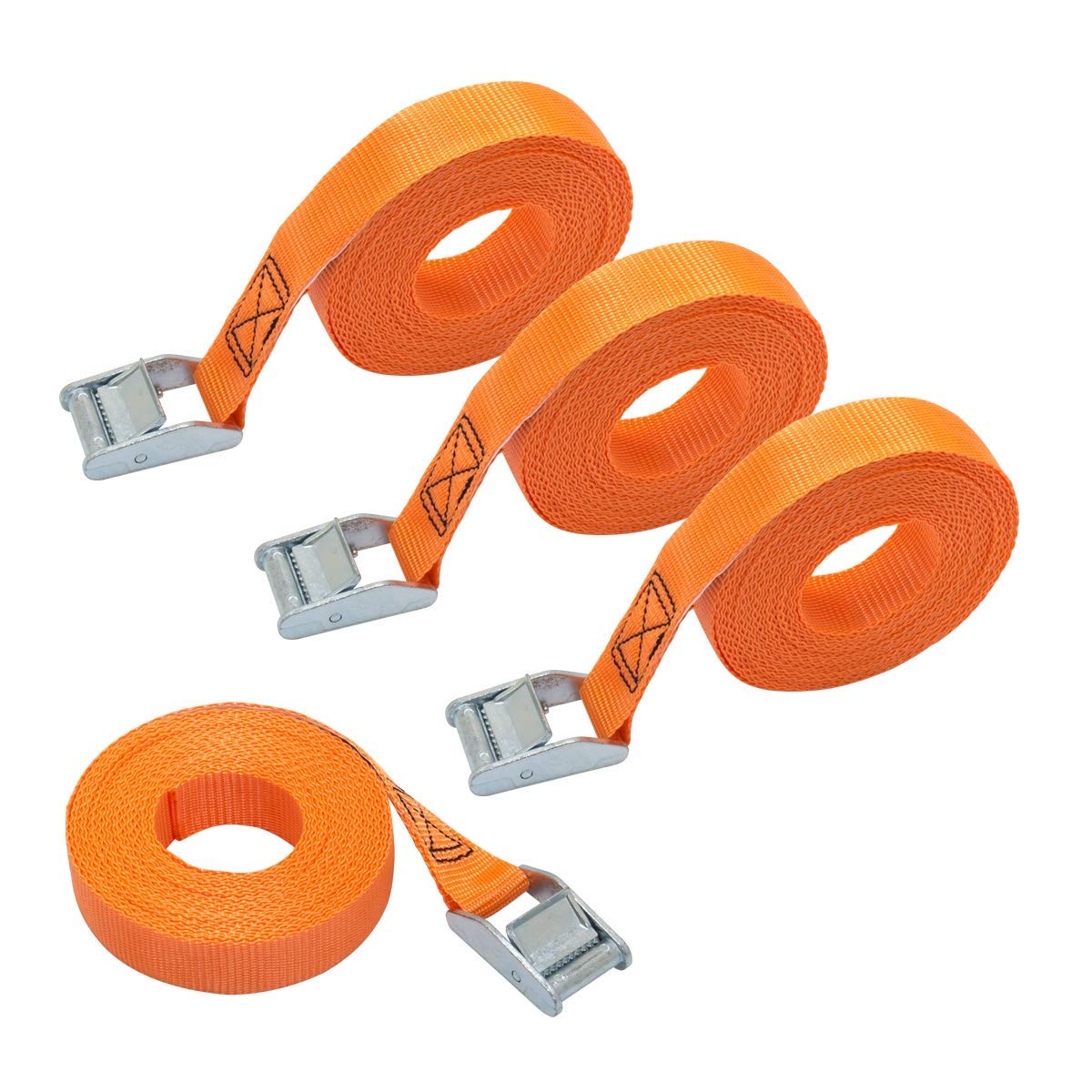 Einfache Spanngurte, 5 Meter Lang, 25 Millimeter Breit, Tragfähigkeit 150 Kg, 4er-pack, Orange.