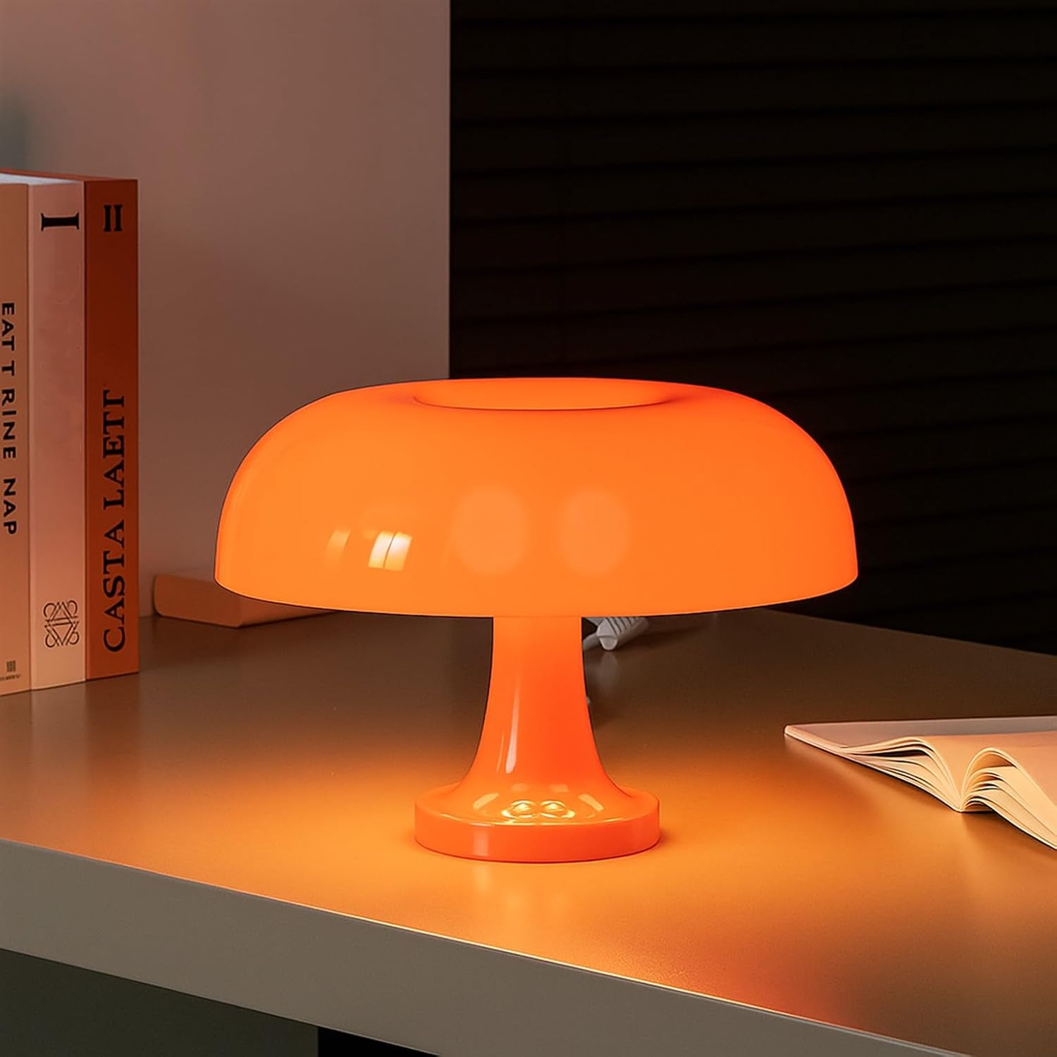 Wiederaufladbare, Pilzförmige Schreibtischlampe – Kabellose Touch-steuerung In Orange Dreifarbige, Einstellbare Helligkeit