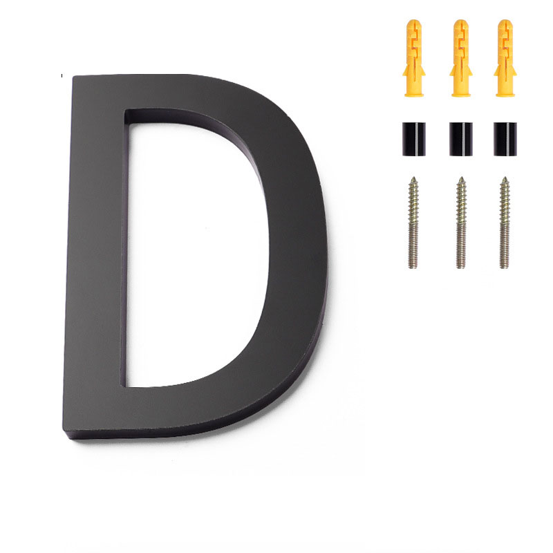 Modernes Türnummernschild Aus Gebürstetem Edelstahl – 152 Mm (6 Zoll) Hoch, Massiver Schwarzer Edelstahl (buchstabe D)