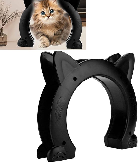 Niedliche Katzenklappe, Katzenklappe Für Den Innenbereich, Katzenkopfform, Geeignet Für Innentüren, Schwarz.