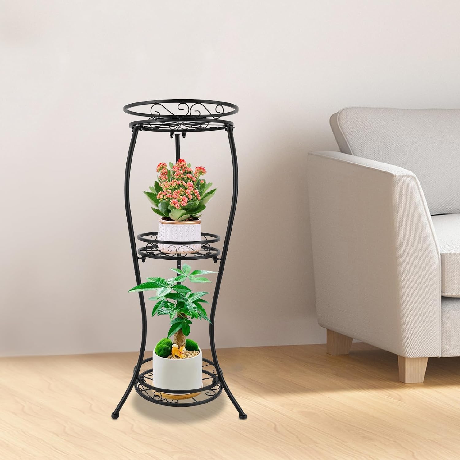 Schwarz 3-stufige Pflanzenständer Metall Für Terrasse,büro,badezimmer,ecke,843030cm Blumenständer,blumentopfhalter Für Drinnen & Draußen,platzsparender Blumentopfhalter Aus Eisen