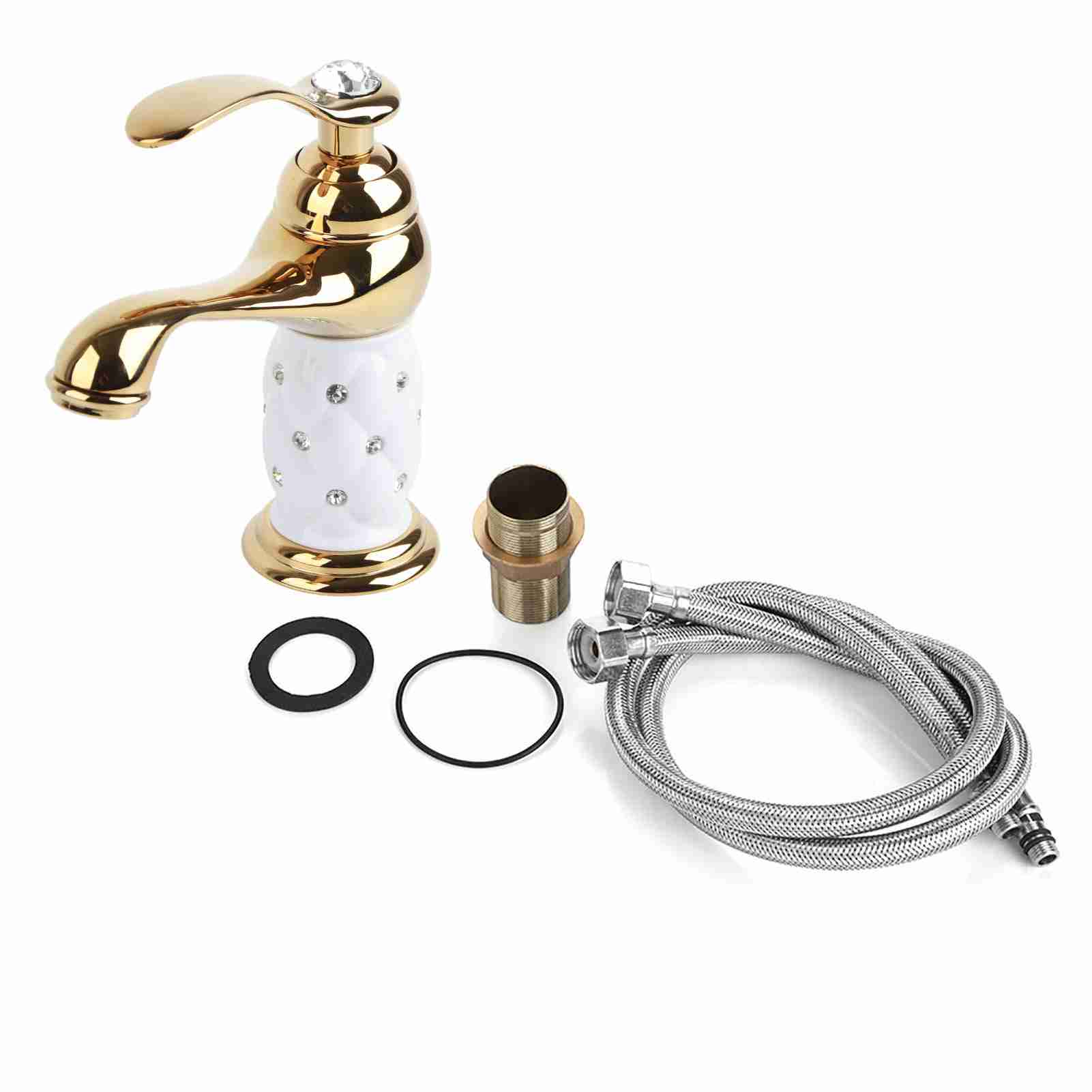 Lavo.bo Mischbatterie Aus Massivem Messing Mit Chrom- Und Goldfinish, Warm-/kaltwasser-mischbatterie Mit Dekorativen Beschlägen Für Waschbecken/spüle (gold)