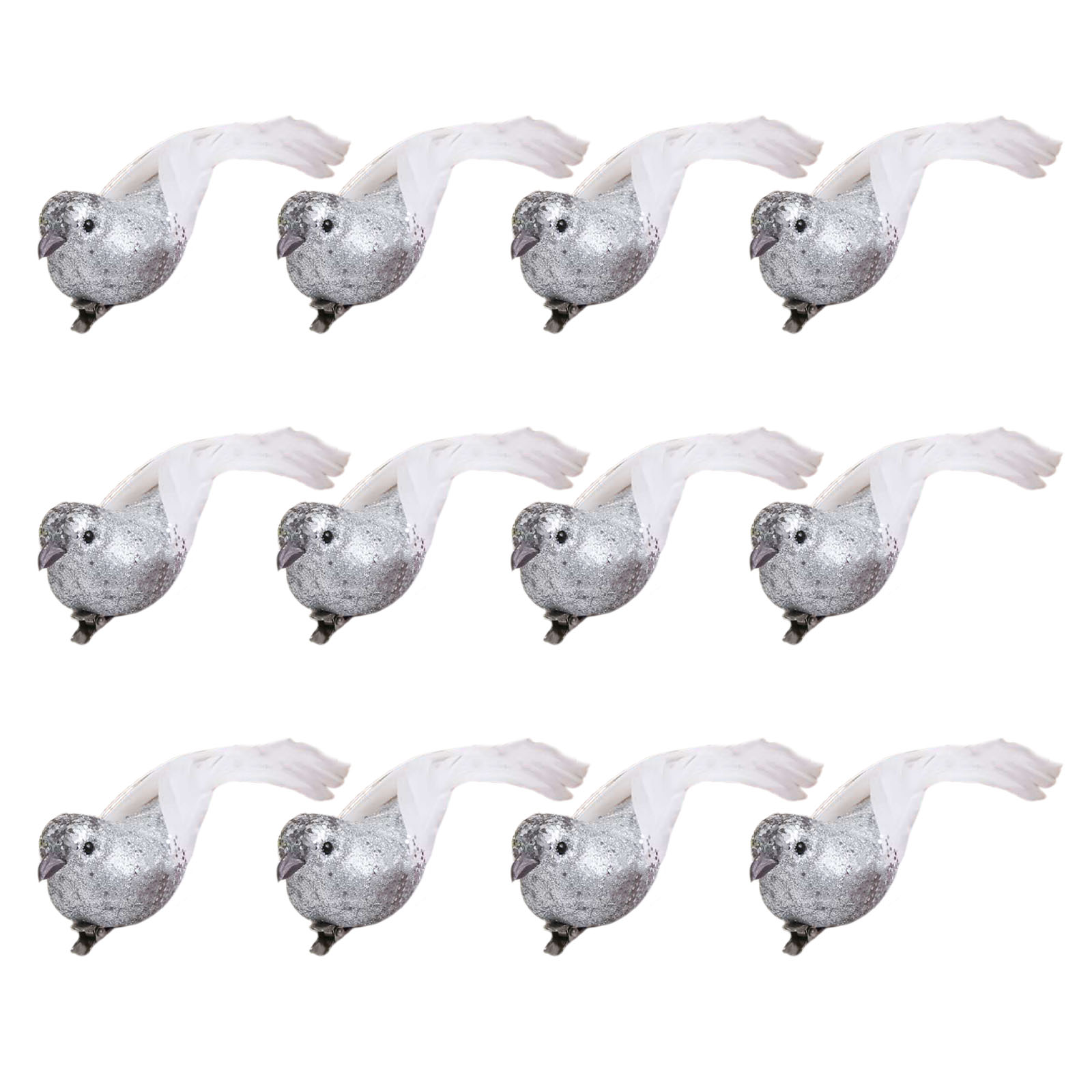 12 Künstliche Mini-vögel In Silber Für Heim-, Garten- Und Hochzeitsdekorationen