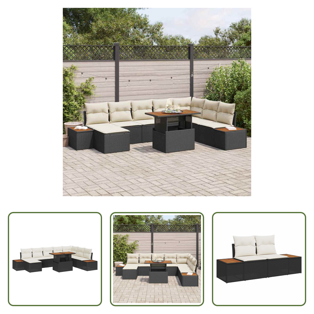 Freien Essplatz - Garten Essgruppe Mit Kissen 9 Pcs Schwarz Und Beige