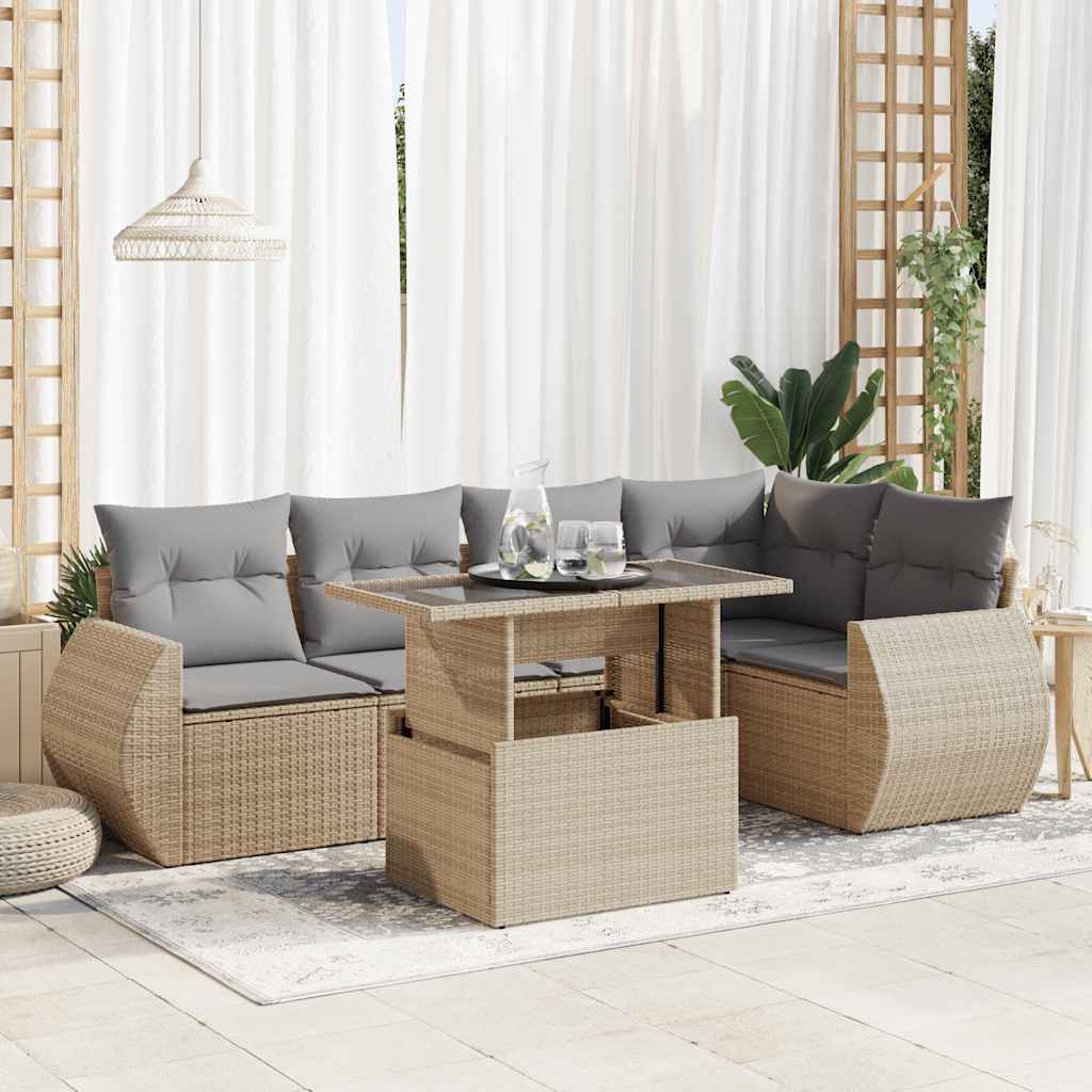 Vidaxl Freisitzmöbel - 6-tlg. Garten-sofagarnitur Mit Kissen Beige Poly Rattan