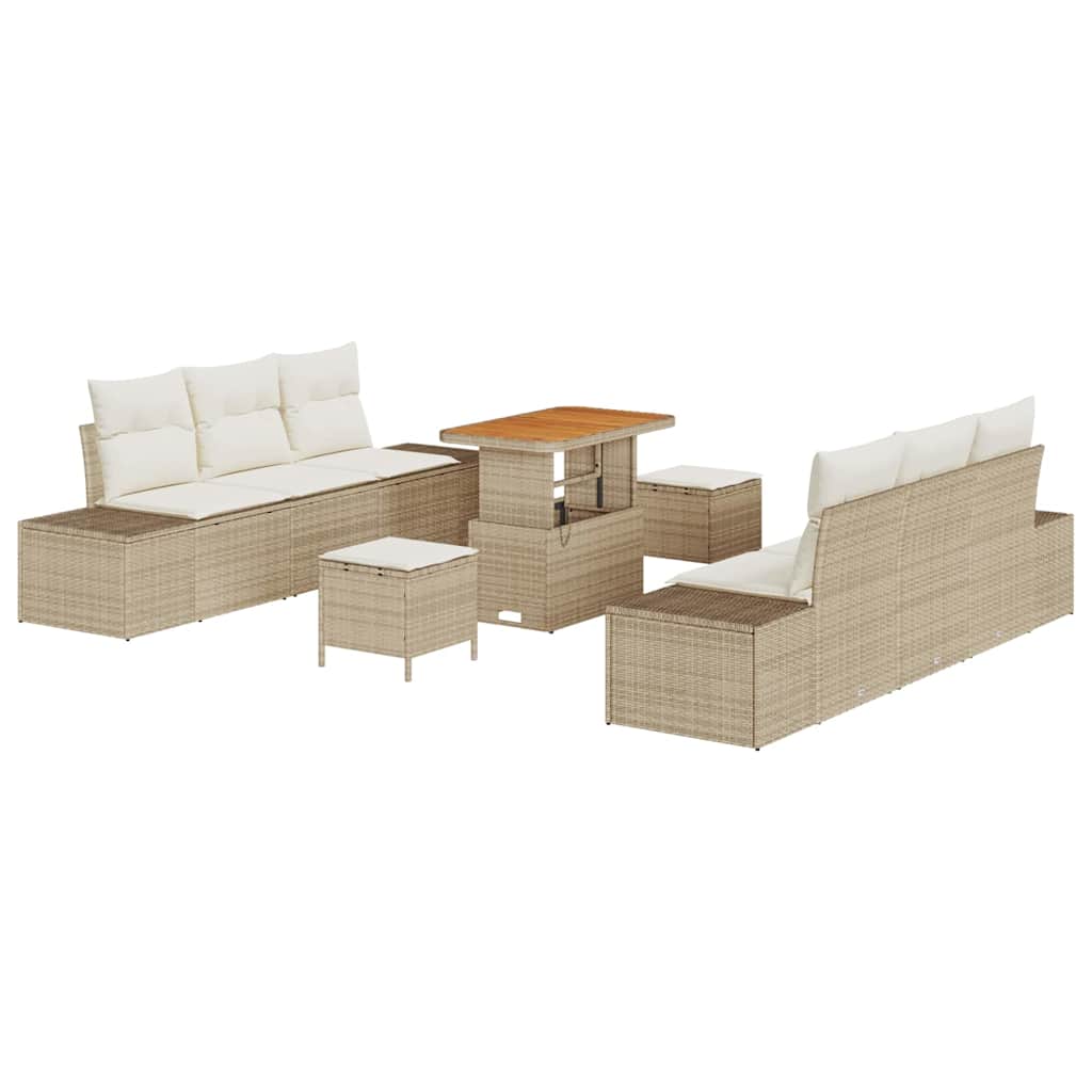Vidaxl Gartensofa Set - Gartensofa-set Mit Kissen Mit Speicher 9 Pcs Beige Poly Rattan