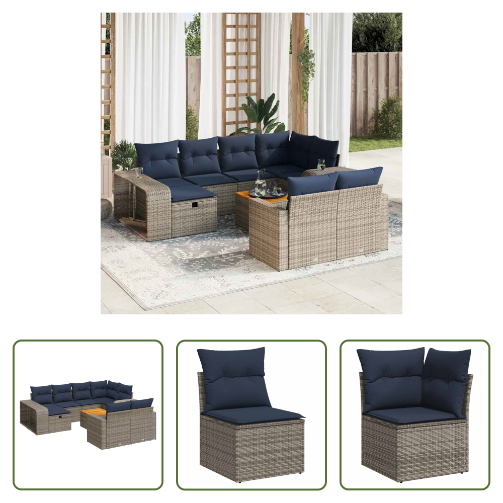 Rattan - 11-tlg. Garten-sofagarnitur Mit Kissen Grau Poly Rattan