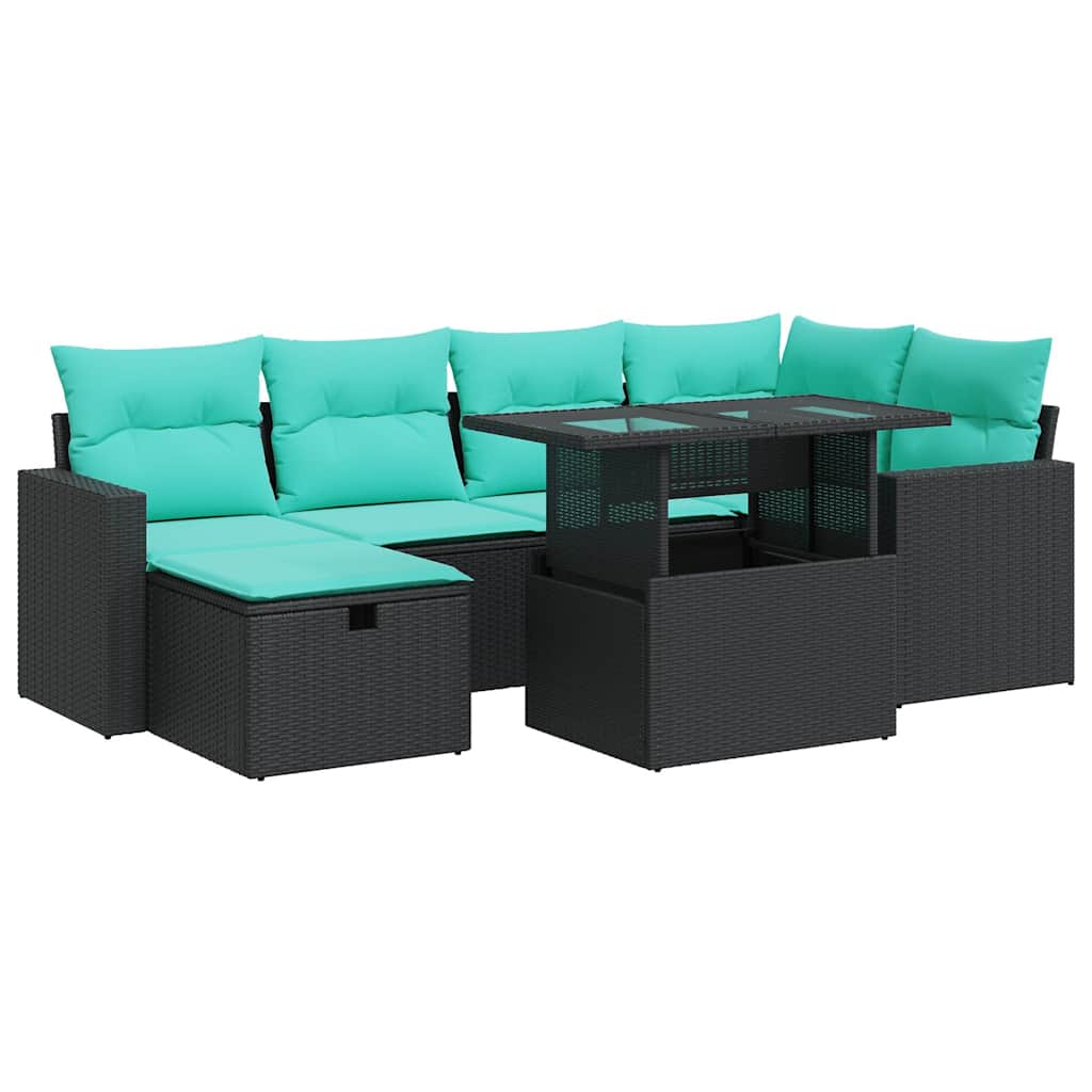 Vidaxl Rattanmöbel - 7-tlg. Garten-sofagarnitur Mit Kissen Grau Poly Rattan Akazie