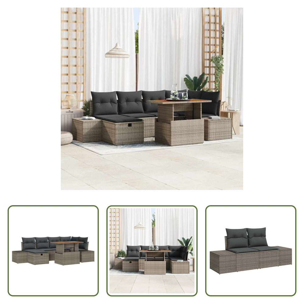 Vidaxl Poly-rattan - Garten-sofa-set 7 Pcs Grau Poly-rattan