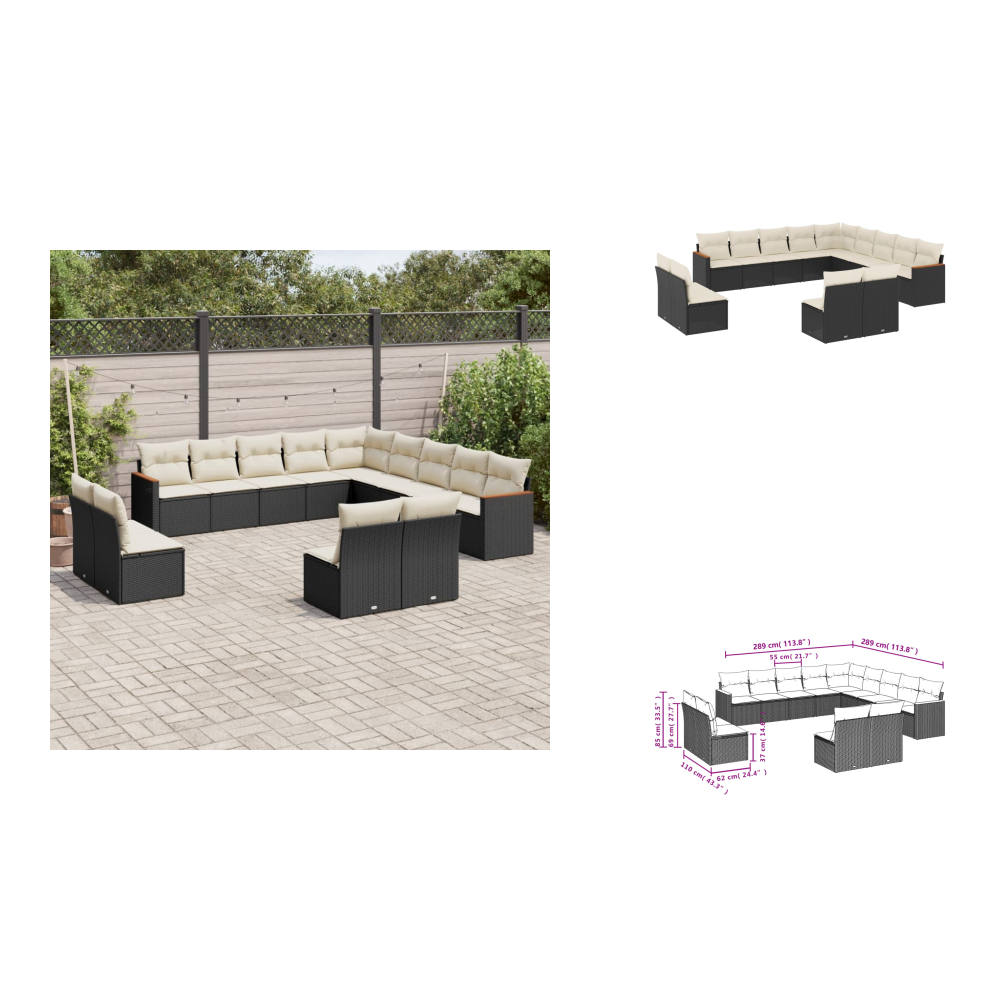 The Living Store 13-tlg. Garten-sofagarnitur Mit Kissen Schwarz Poly Rattan - Rattan
