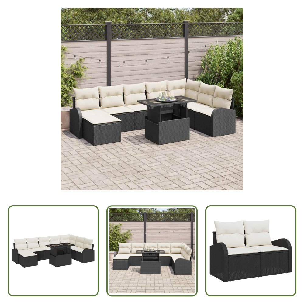 Terrassensofa - Garten-sofa-set Mit Speicher 9 Pcs Schwarz Poly Rattan