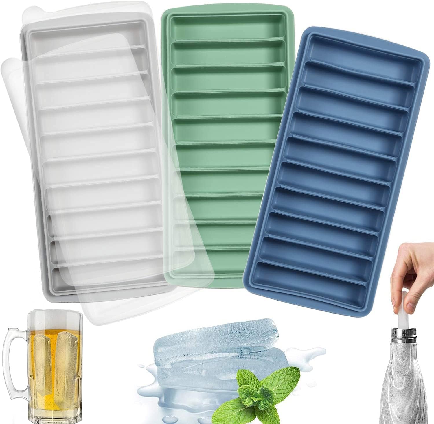 Silikon-eiswürfelformen Mit 10 Mulden – 2er-set, Grau, Lfgb, Stapelbar