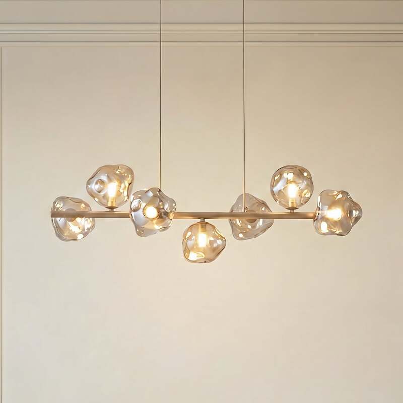[gebraucht] B-ware Hängeleuchte Lava 7-flammig Led Pendelleuchte Dimmbar Sand Cognac 90x33cm