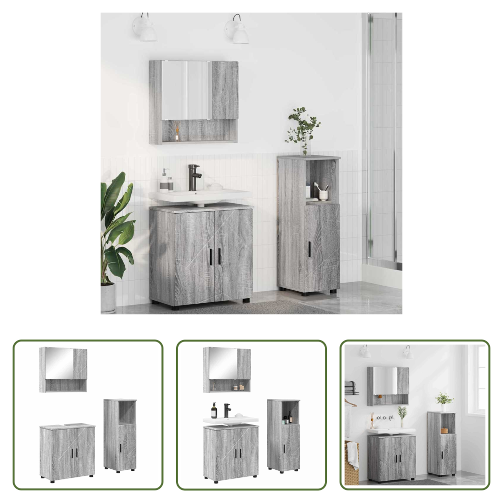 Vidaxl Waschbecken - Badezimmermöbel-set 3 Pcs Graues Sonoma Holzwerkstoff & Metall