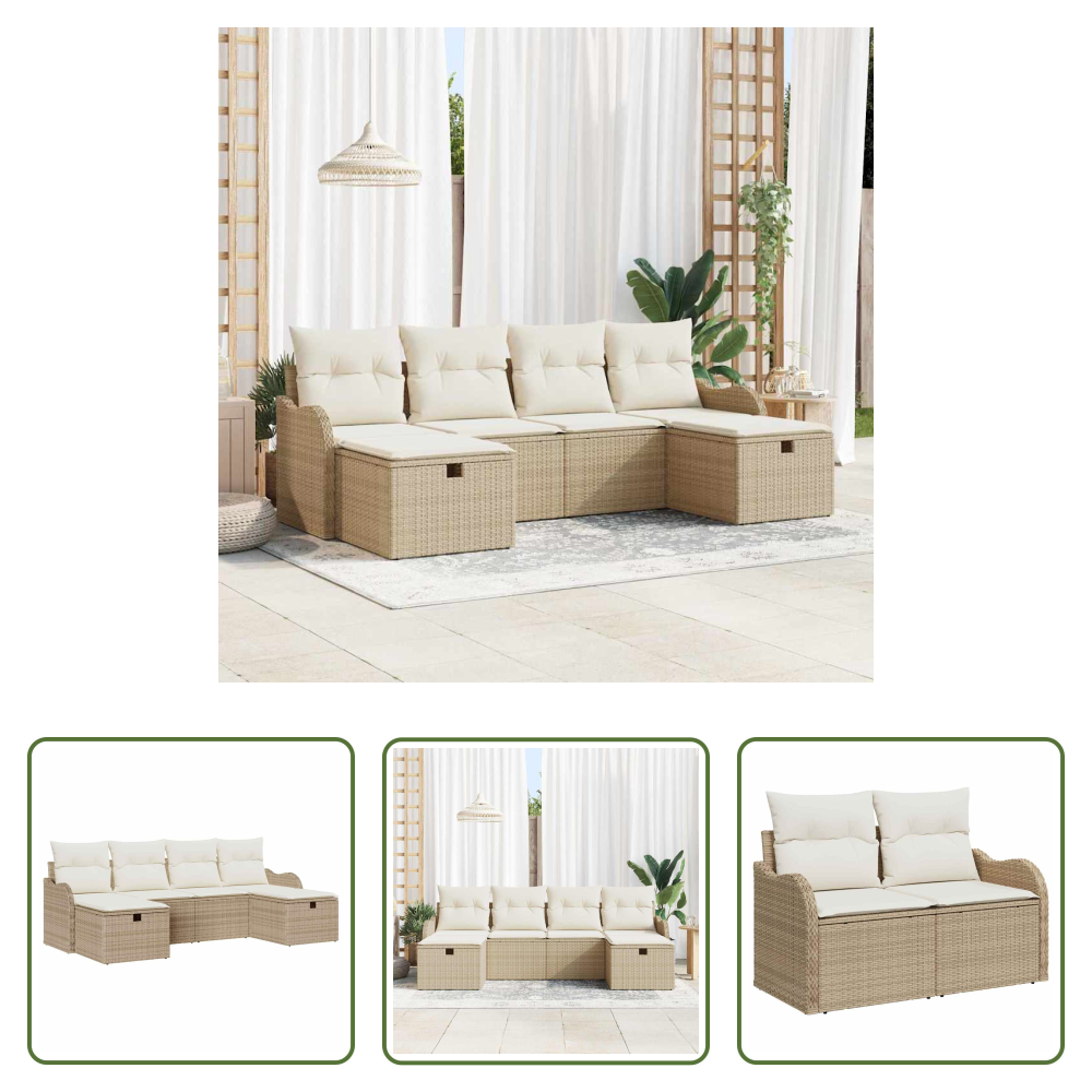 Gartenmöbel - Sofa Set Mit Kissen 6 Pcs Beige Und Creme Poly-rattan