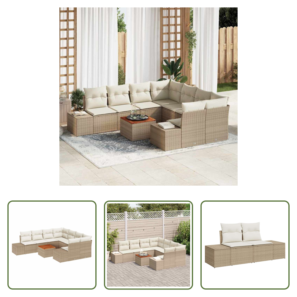 Terrassensofa - Gartensofa-set Mit Speicher 9 Pcs Beige Und Creme Poly-rattan