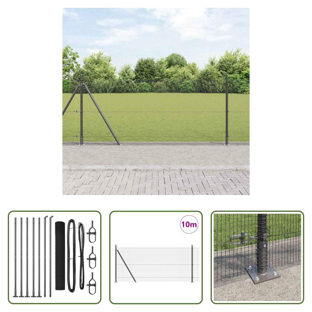Vidaxl Zaunpfosten Grau - Zaunpfosten Grau 10 X 1 M (12 X 12 Mm Maschen ) Stahl