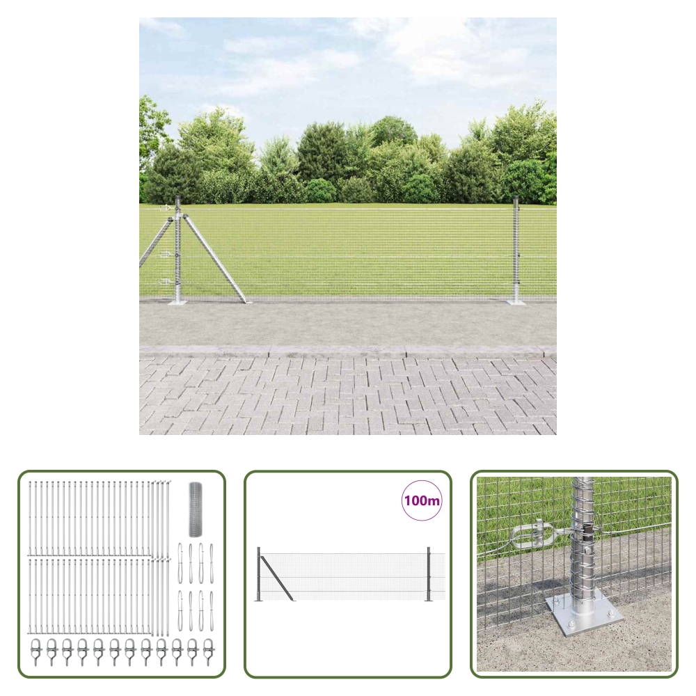 Vidaxl Silber - Zaunpfosten Silber 100 X 0,5 M (16 X 16 Mm Maschen) Stahl