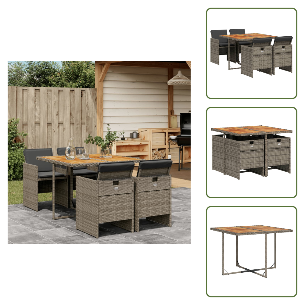 The Living Store 5-tlg. Garten-essgruppe Mit Kissen Grau Poly Rattan - Gartentisch - Gartenmöbel Set - Outdoor Möbel - Esstisch - Gartenstühle