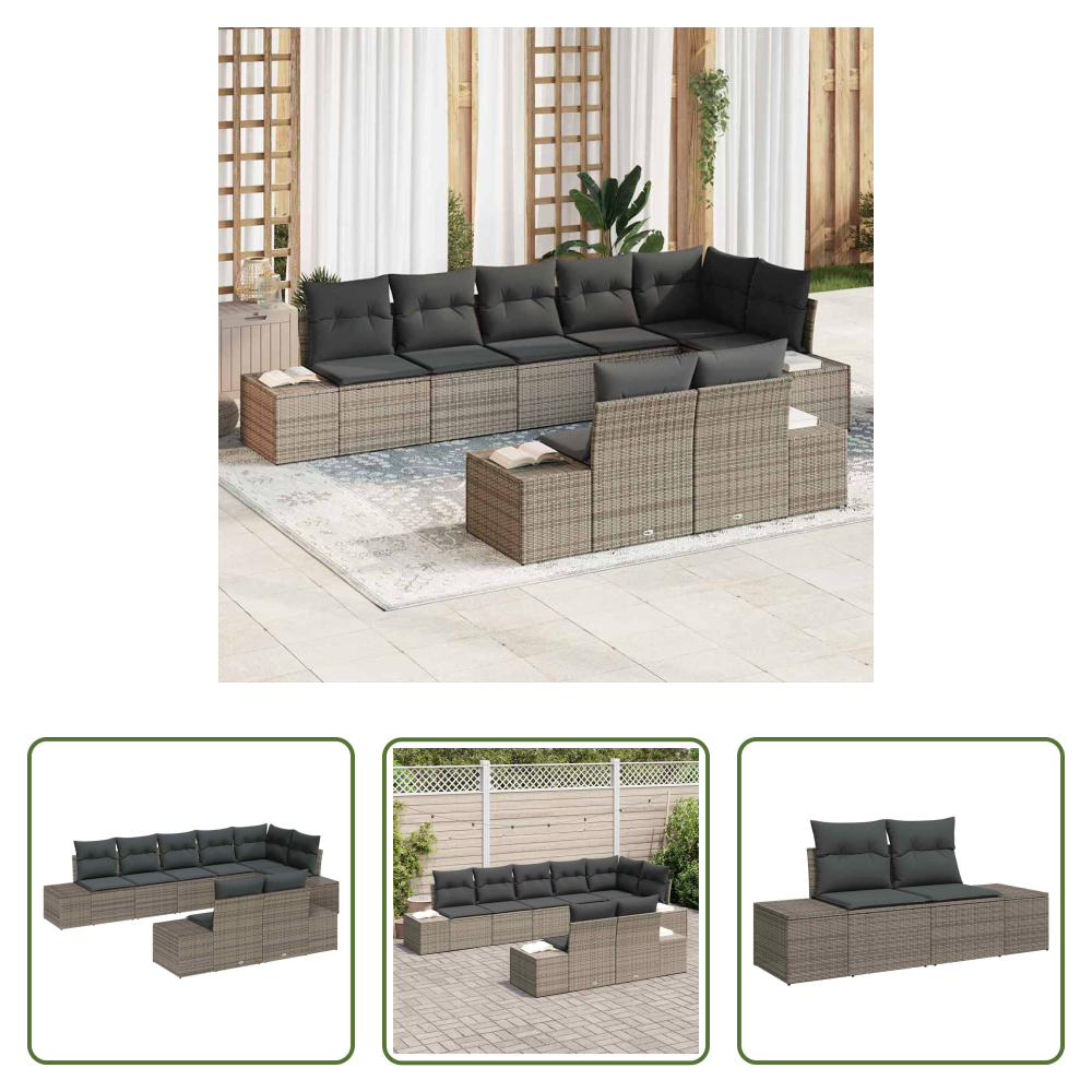 Terrassensofa - Gartensofa-set Mit Speicher 8 Pcs Grau Poly Rattan