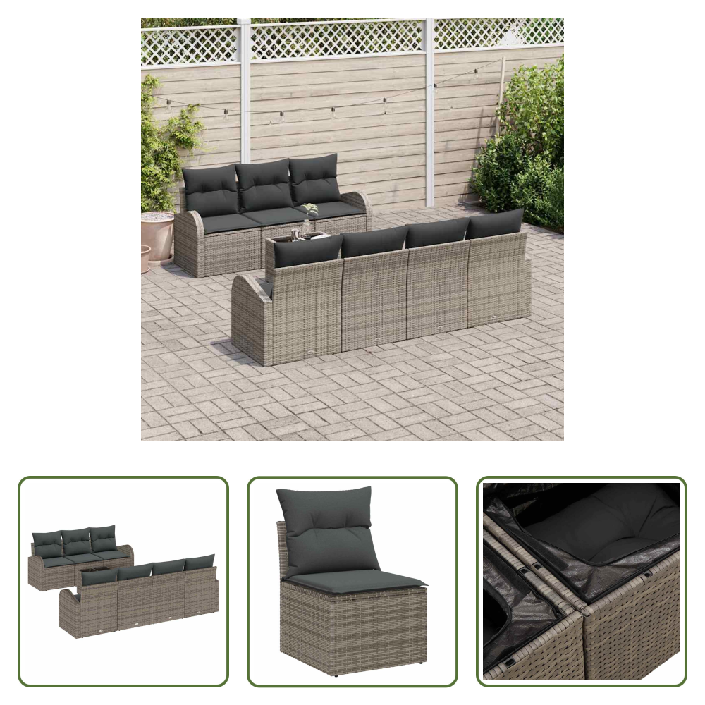 Außensofa - Garten-sofa-set 8 Pcs Grau Poly-rattan Und Stahl Und Glas